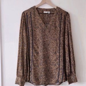 Hinge yellow flower patterned long sleeve blouse